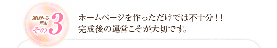 選ばれる理由その3 ホームページを作っただけでは不十分!!完成後の運営こそ大切です