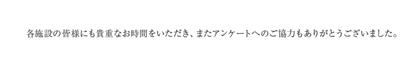 各施設の皆様にも貴重なお時間を頂き、またアンケートへのご協力もありがとうございました。